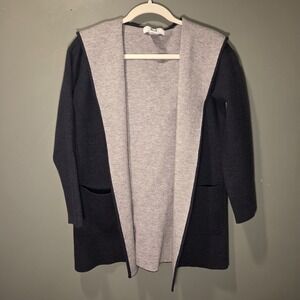 Magaschoni Hooded Open Front Cardigan Sweater, Women's Size S, Two Tone Gray